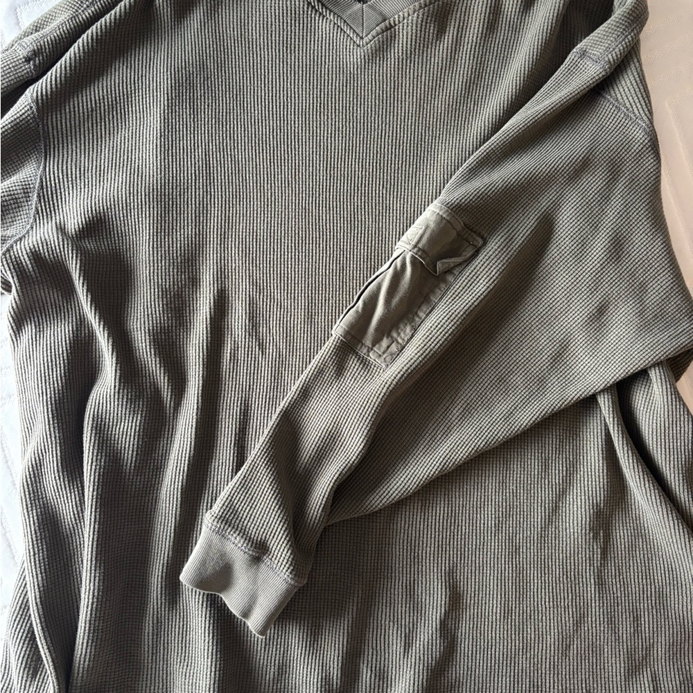 Olive Green Waffle Knit Long Sleeve Shirt